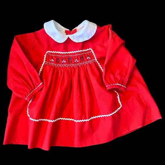 Vintage Polly Flinders Hand Smocked Peter Pan Collar Dress 12 Months - Picture 1 of 6